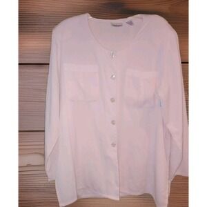 Vintage‎ 80s Worthington Sz XL Light Peach Button Down Blouse Top Shoulder Pads